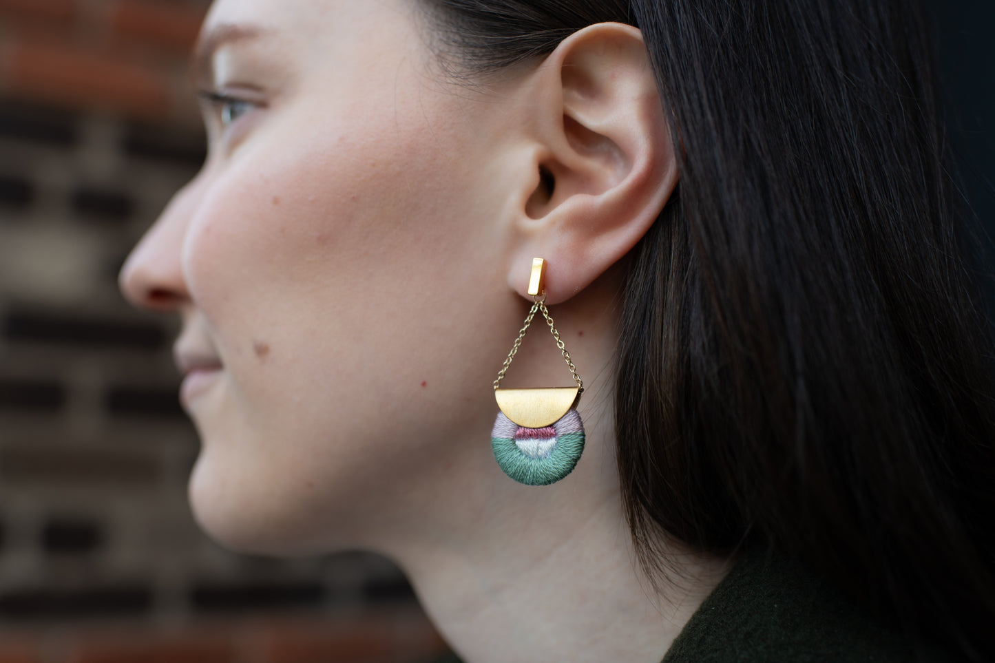 Hand Embroidered Drop Earrings - Morandi Halo