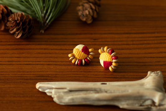 Hand Embroidered Stud Earrings - Summer