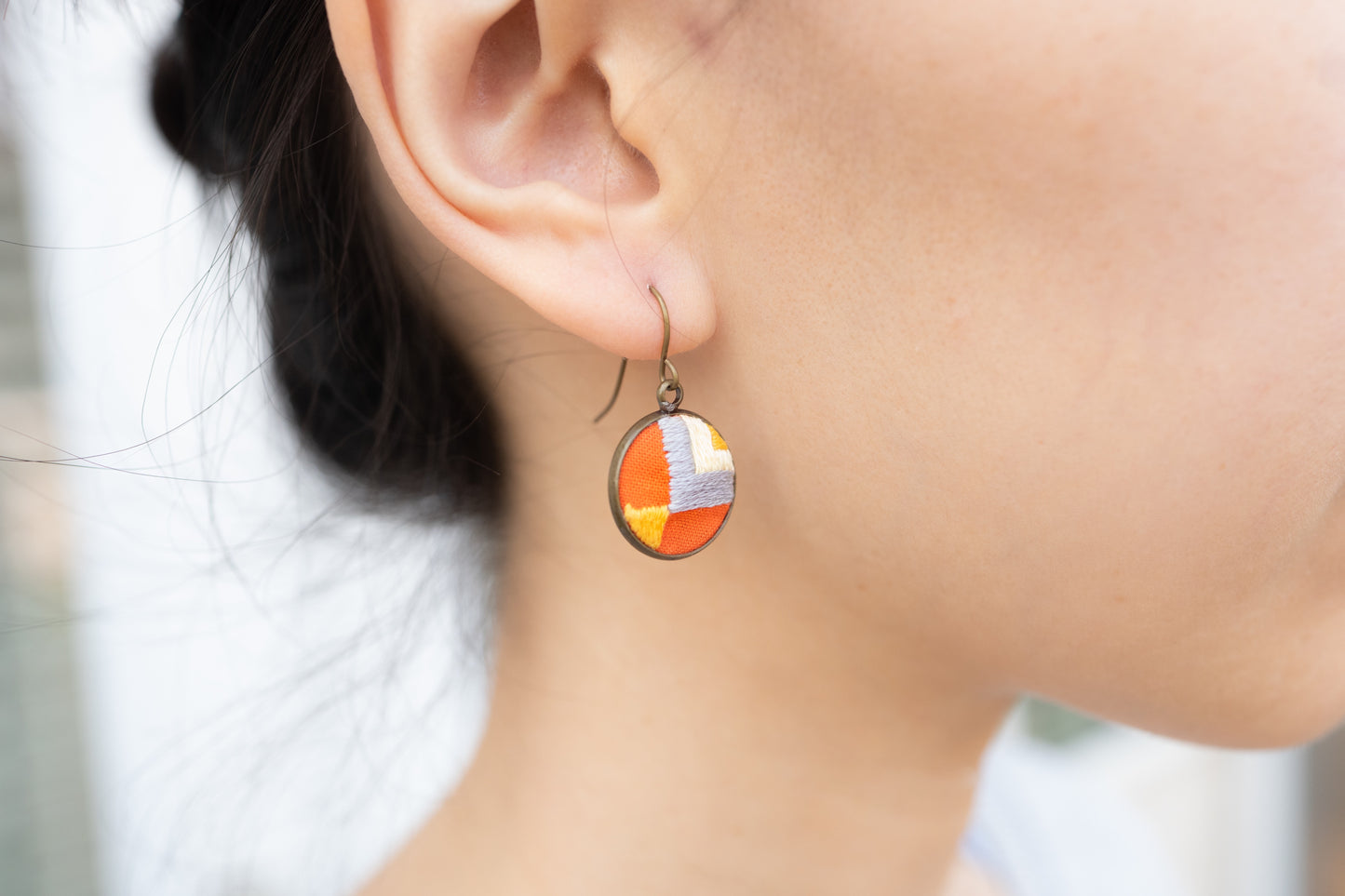 Hand Embroidered Drop Earrings - Retro Sun