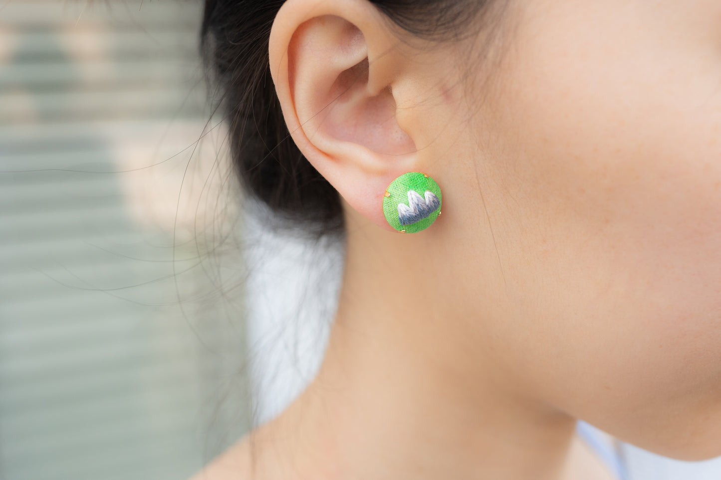 Hand Embroidered Stud Earrings - Mountain