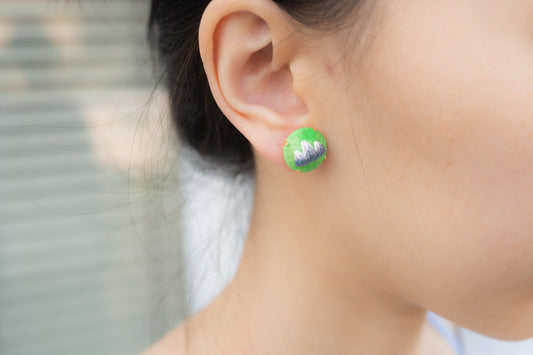 Hand Embroidered Stud Earrings - Mountain