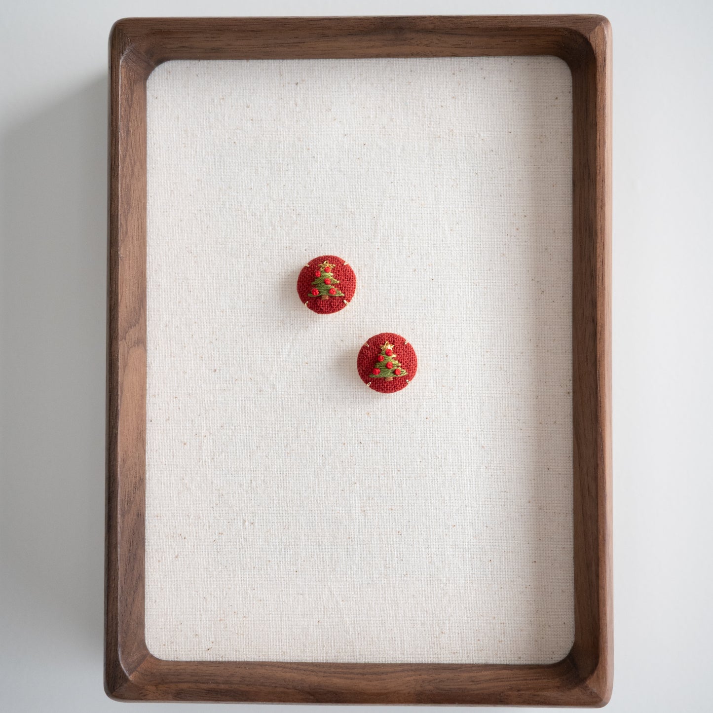 Hand Embroidered Stud Earrings - Christmas Tree New