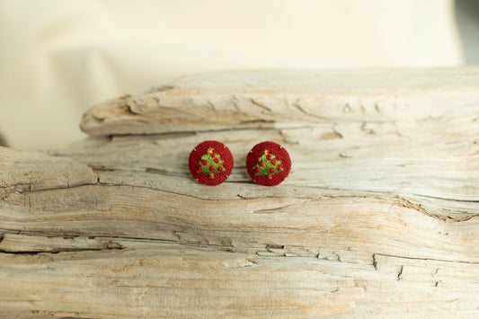 Hand Embroidered Stud Earrings - Christmas Tree