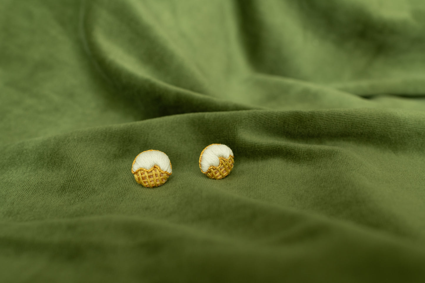 Hand Embroidered Stud Earrings - Ice Cream