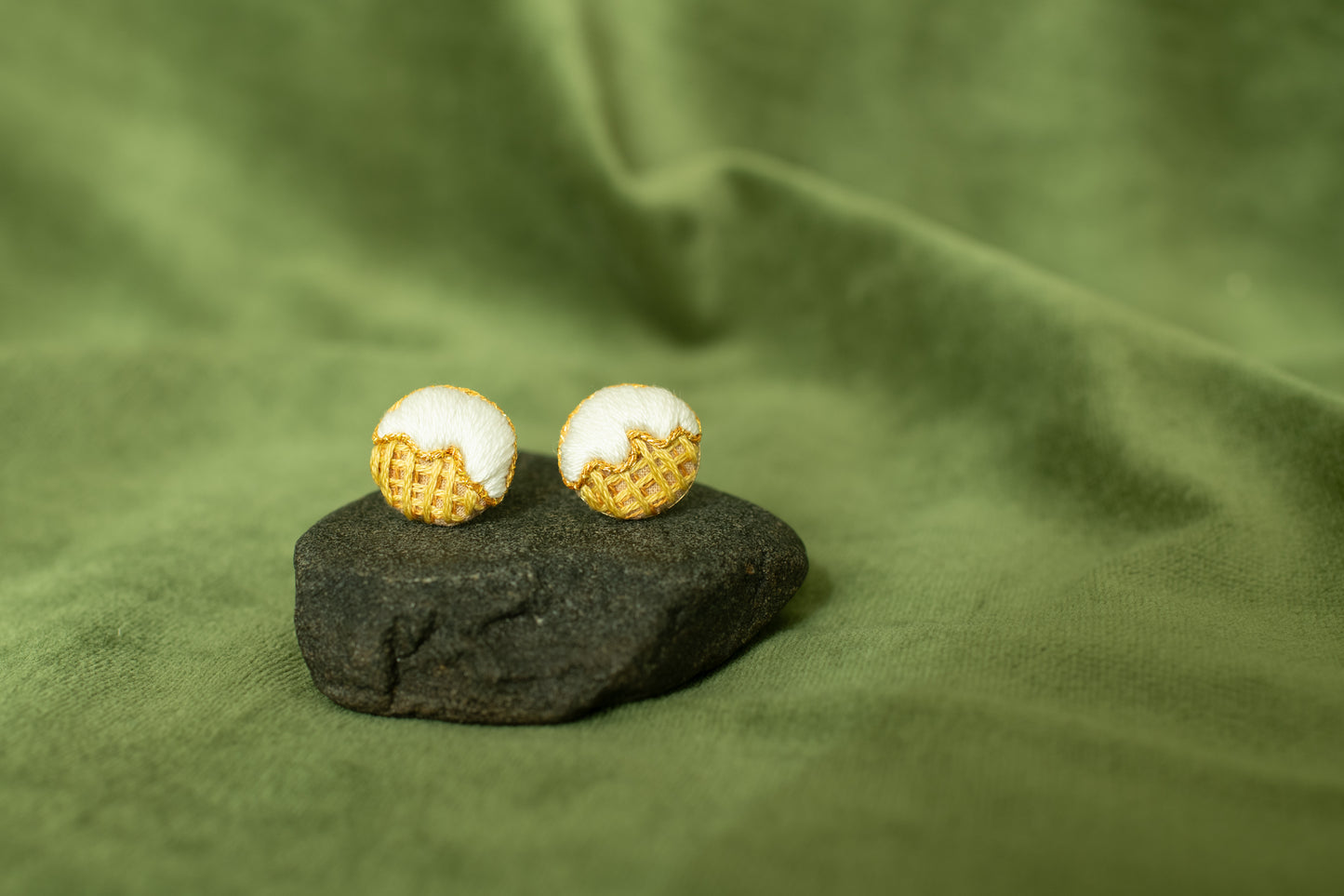 Hand Embroidered Stud Earrings - Ice Cream