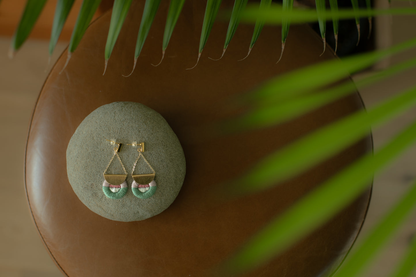 Hand Embroidered Drop Earrings - Morandi Halo