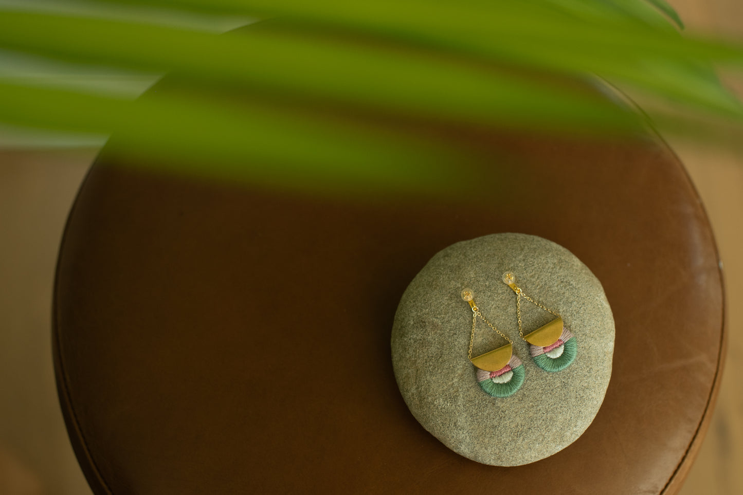 Hand Embroidered Drop Earrings - Morandi Halo