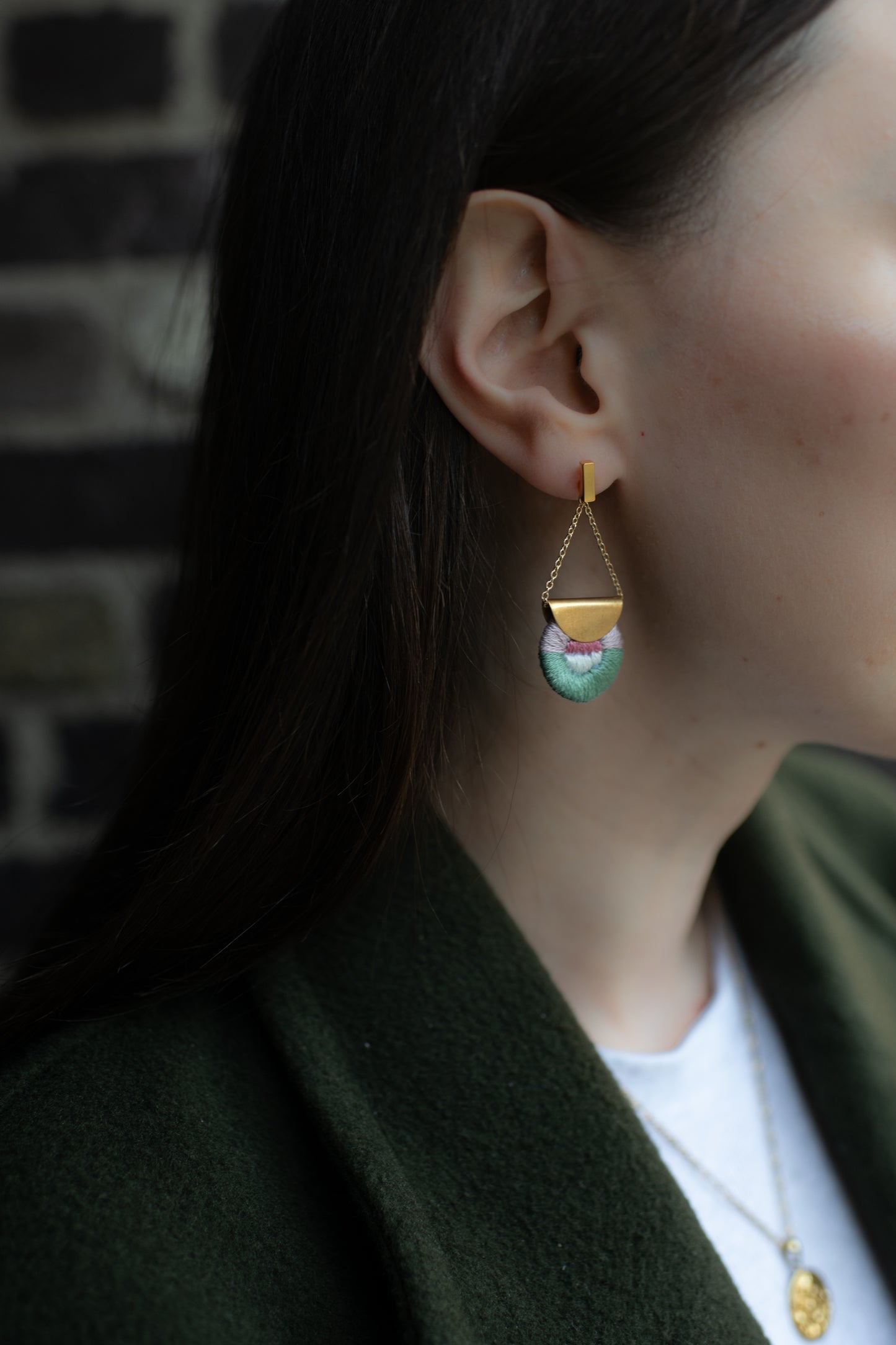 Hand Embroidered Drop Earrings - Morandi Halo