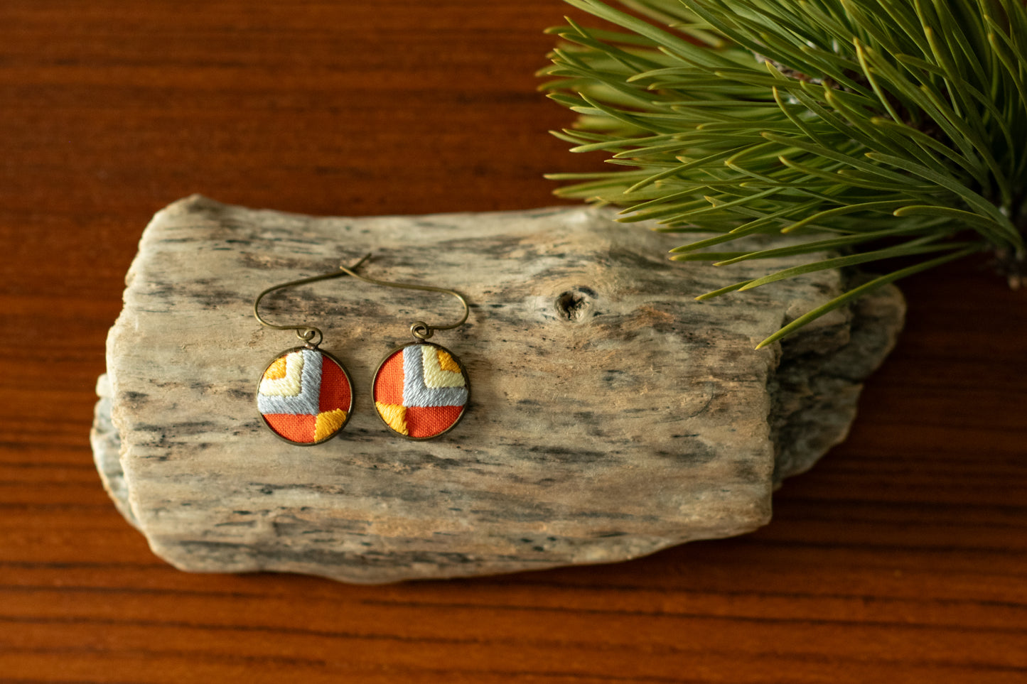 Hand Embroidered Drop Earrings - Retro Sun