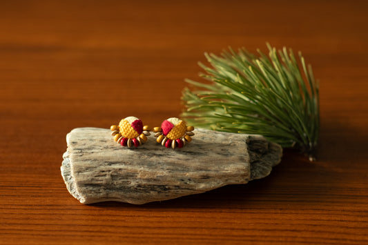 Hand Embroidered Stud Earrings - Summer