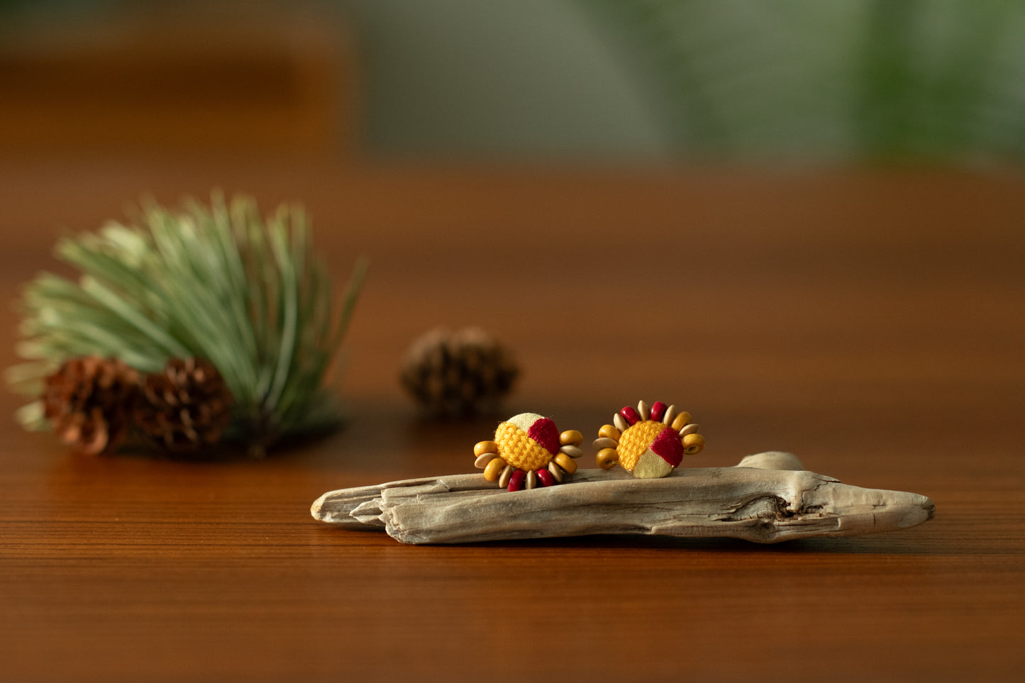Hand Embroidered Stud Earrings - Summer