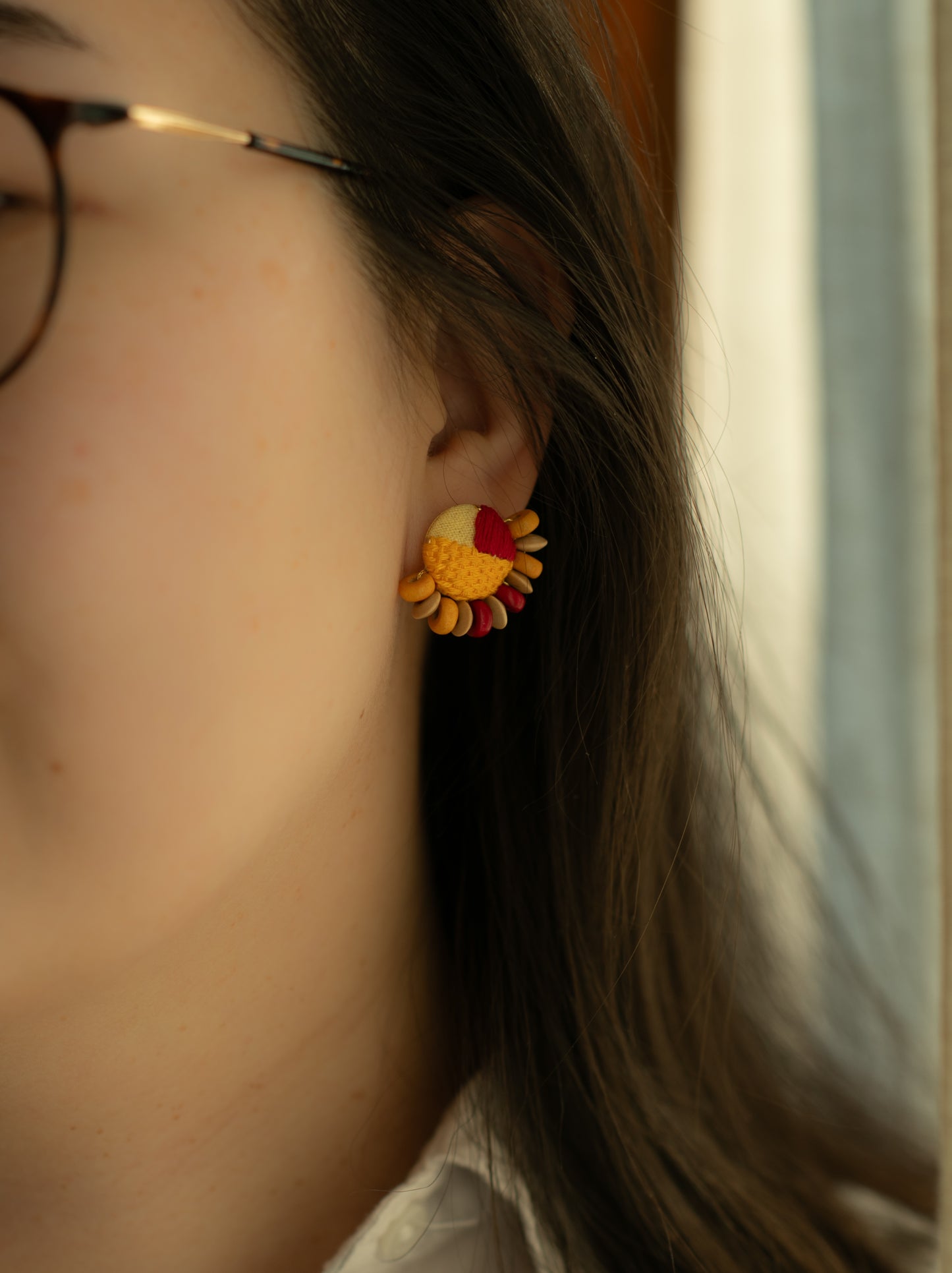 Hand Embroidered Stud Earrings - Summer