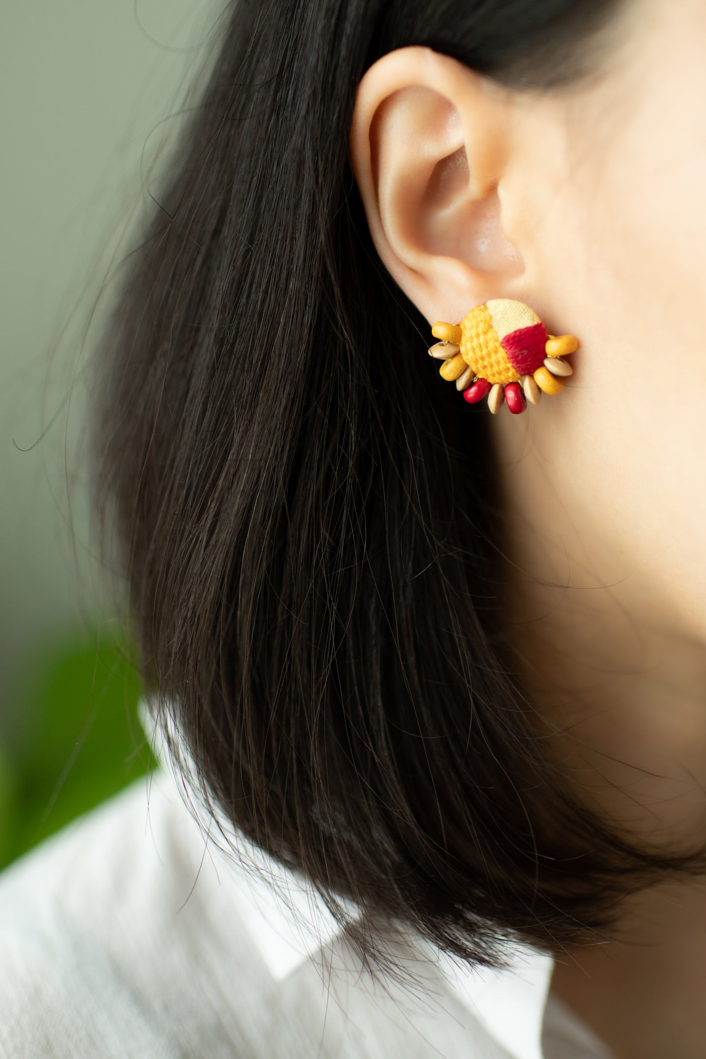 Hand Embroidered Stud Earrings - Summer
