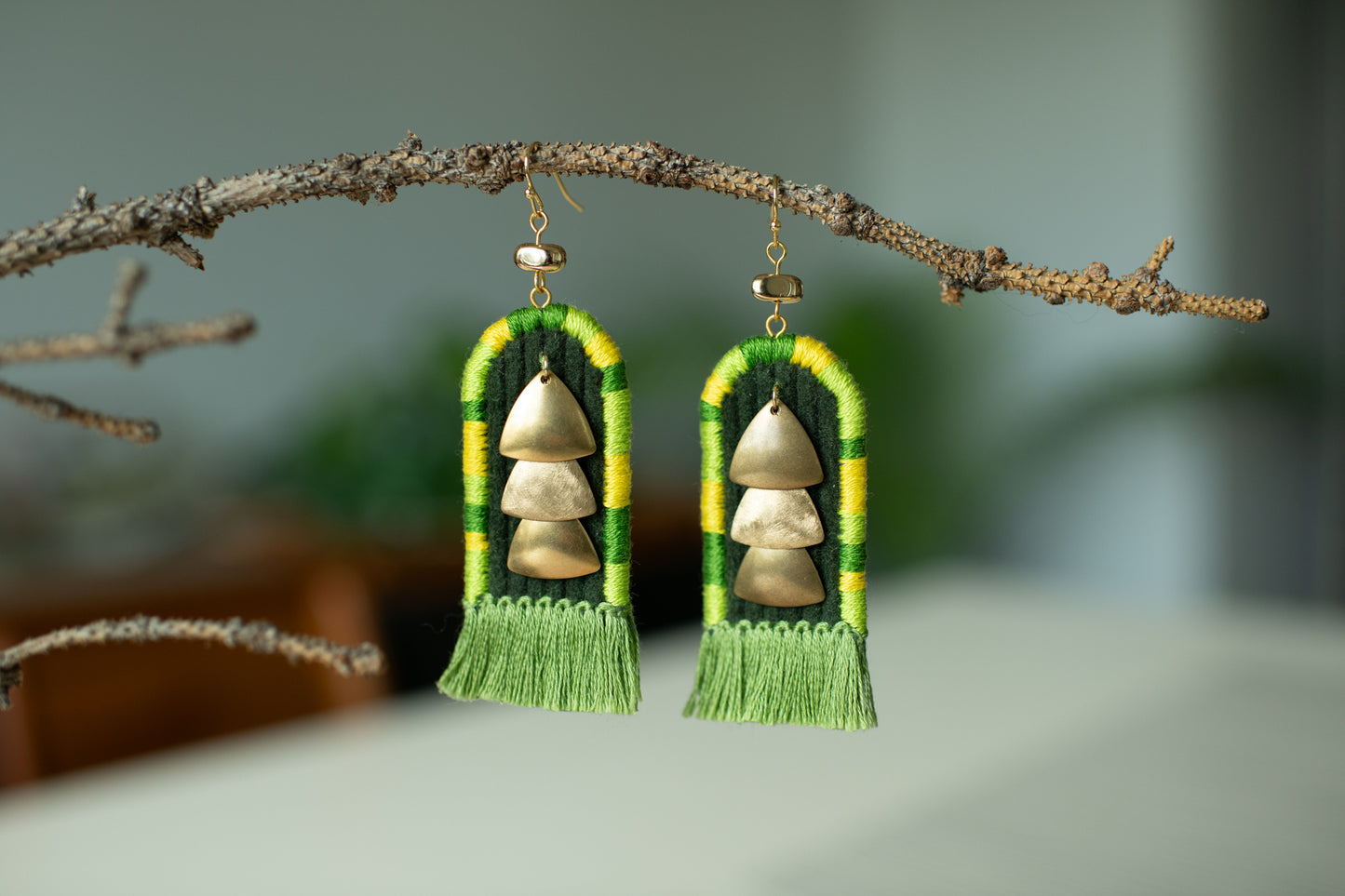 Hand Embroidered Drop Earrings - Boho