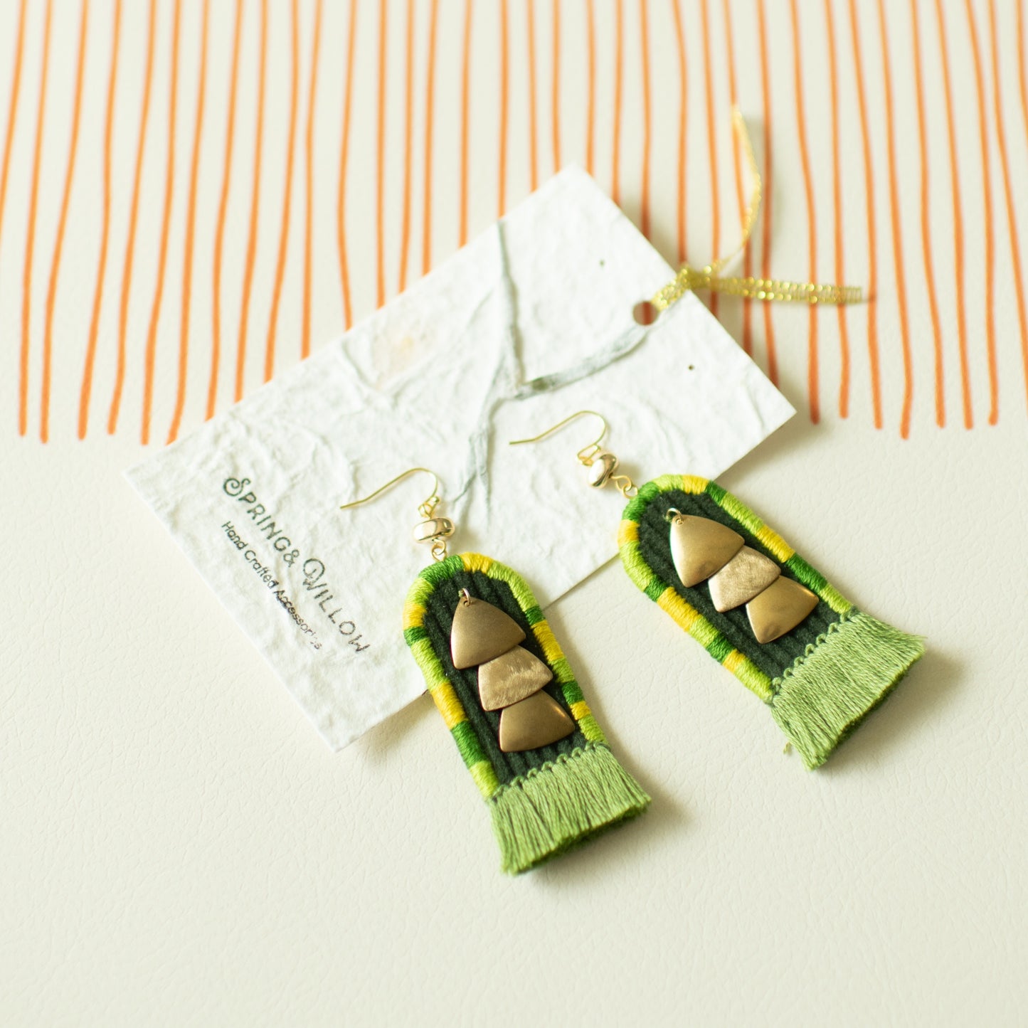Hand Embroidered Drop Earrings - Boho