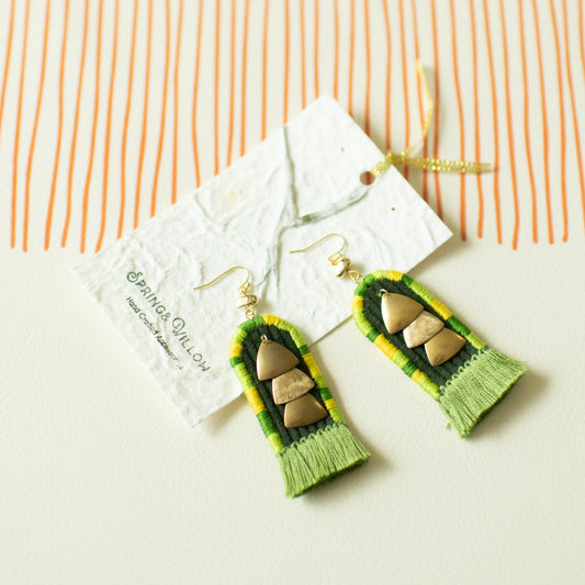 Hand Embroidered Drop Earrings - Boho